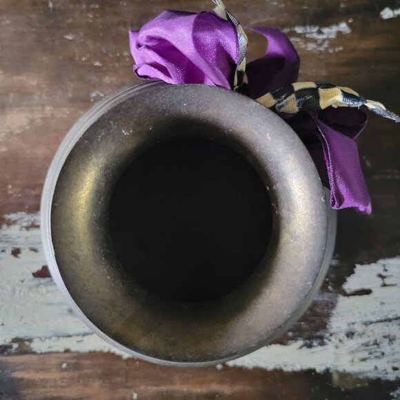 Vintage Ribbed Brass Squat Vase, Vintage Brass Vase - Picture 5 of 6